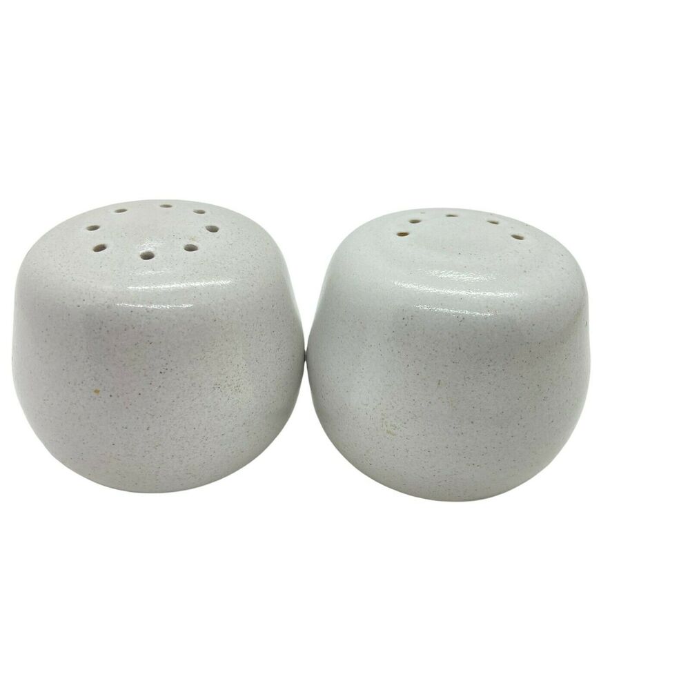 Salt and Pepper Shakers Vintage White Classic Vibe Flecked Stoneware 2"